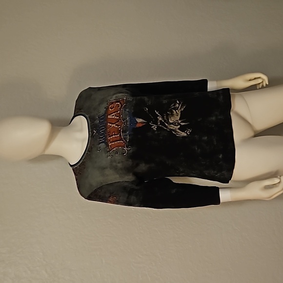 CACTUS Y2k Black Bedazzled Graphic Rodeo Texas Three Quarter Sleeve Top - Picture 2 of 8
